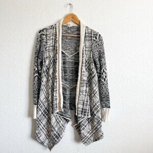 Anthropologie Tiny Marzine Black White Open Front Drape Cardigan Sweater M